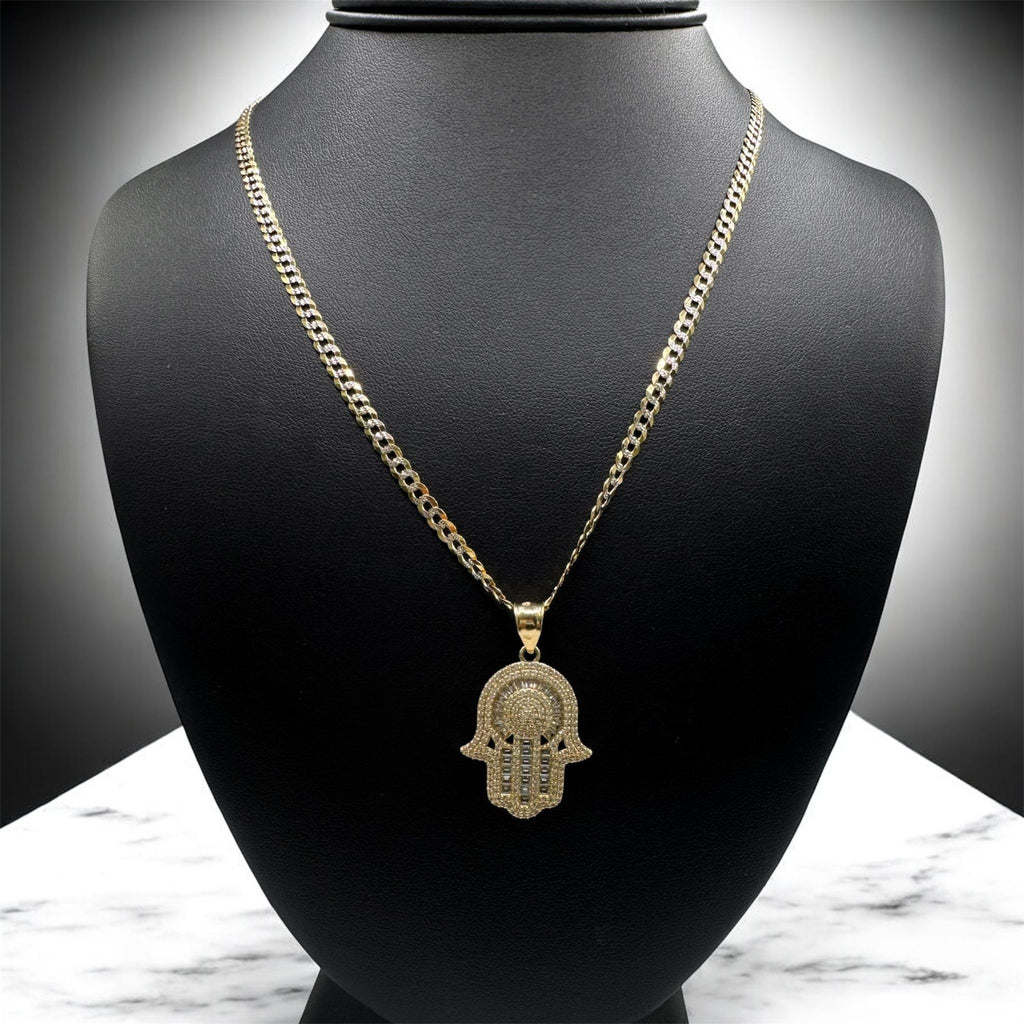 CUBAN CHAIN 14K W/ 14K HAMSA PENDANT