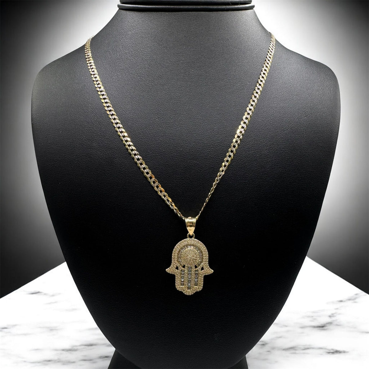 CUBAN CHAIN 14K W/ 14K HAMSA PENDANT