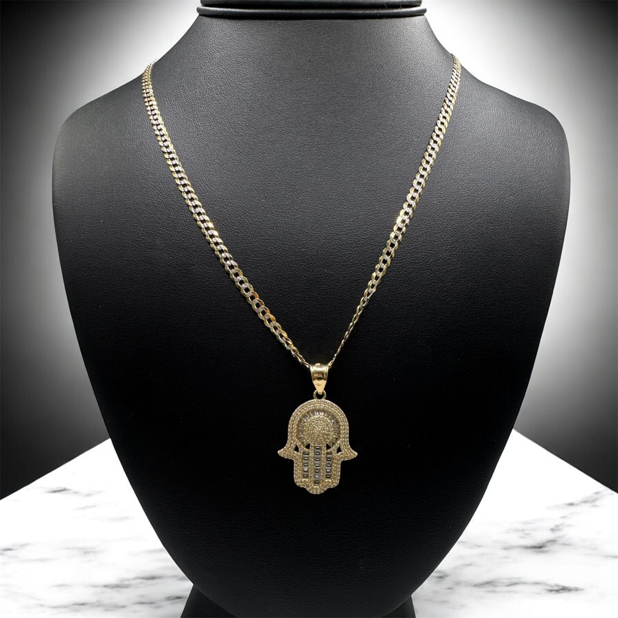CUBAN CHAIN 14K W/ 14K HAMSA PENDANT