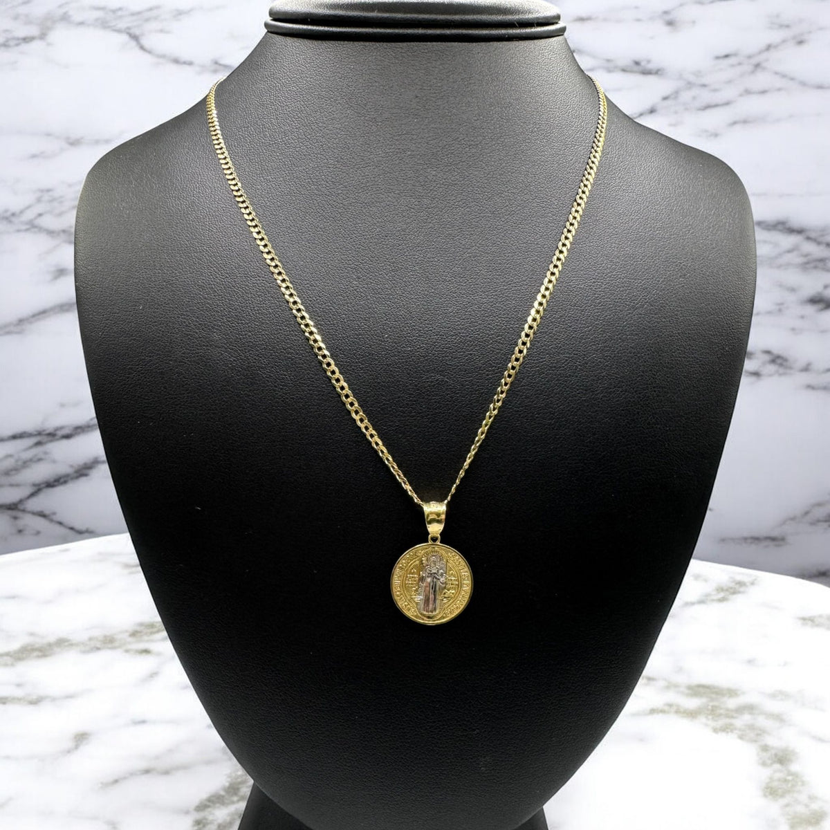 14K CUBAN CHAIN W/ 14K VIRGEN PENDANT