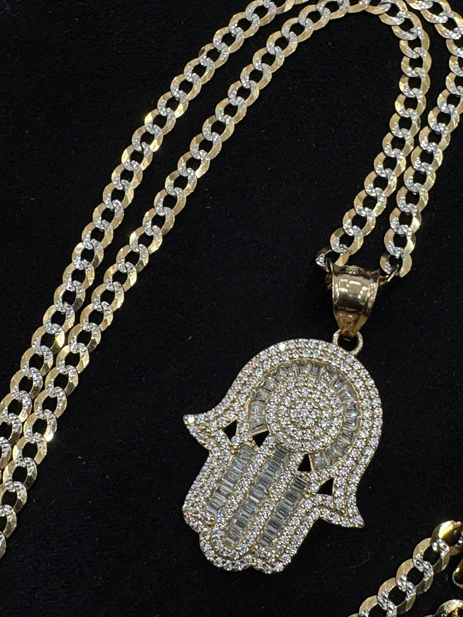 CUBAN CHAIN 14K W/ 14K HAMSA PENDANT