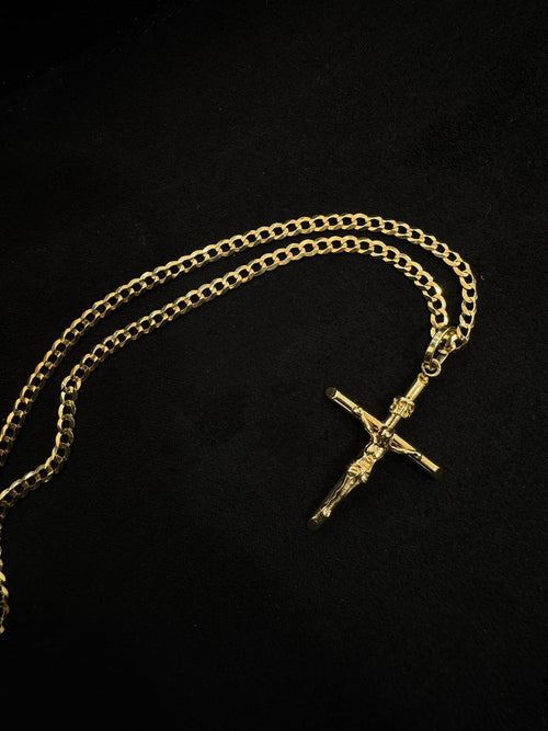 14K CUBAN CHAIN W/ 14K CROSS PENDANT