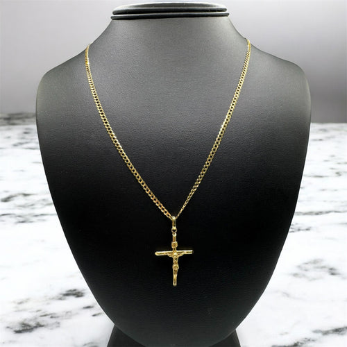 14K CUBAN CHAIN W/ 14K CROSS PENDANT